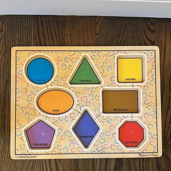 Melissa & Doug Shape Sorting Cube and Jumbo Wooden Geometric Shapes Puzzle - Picture 14 of 16